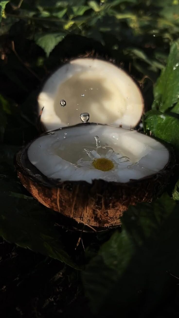 A fresh coconut opened in the grove