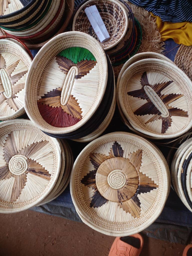 Woven natural-fibre baskets, showing the kind of plant fibre our bags are made from